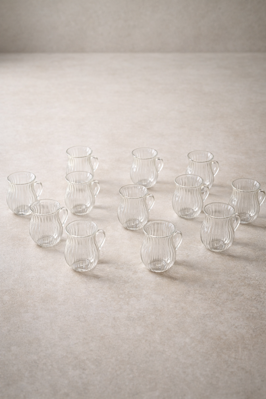 12’li 200 ML Borosilikat Kulplu Çizgi Desenli Diamond Cam Bardak Seti Isıya Dayanıklı Şeffaf KW-728