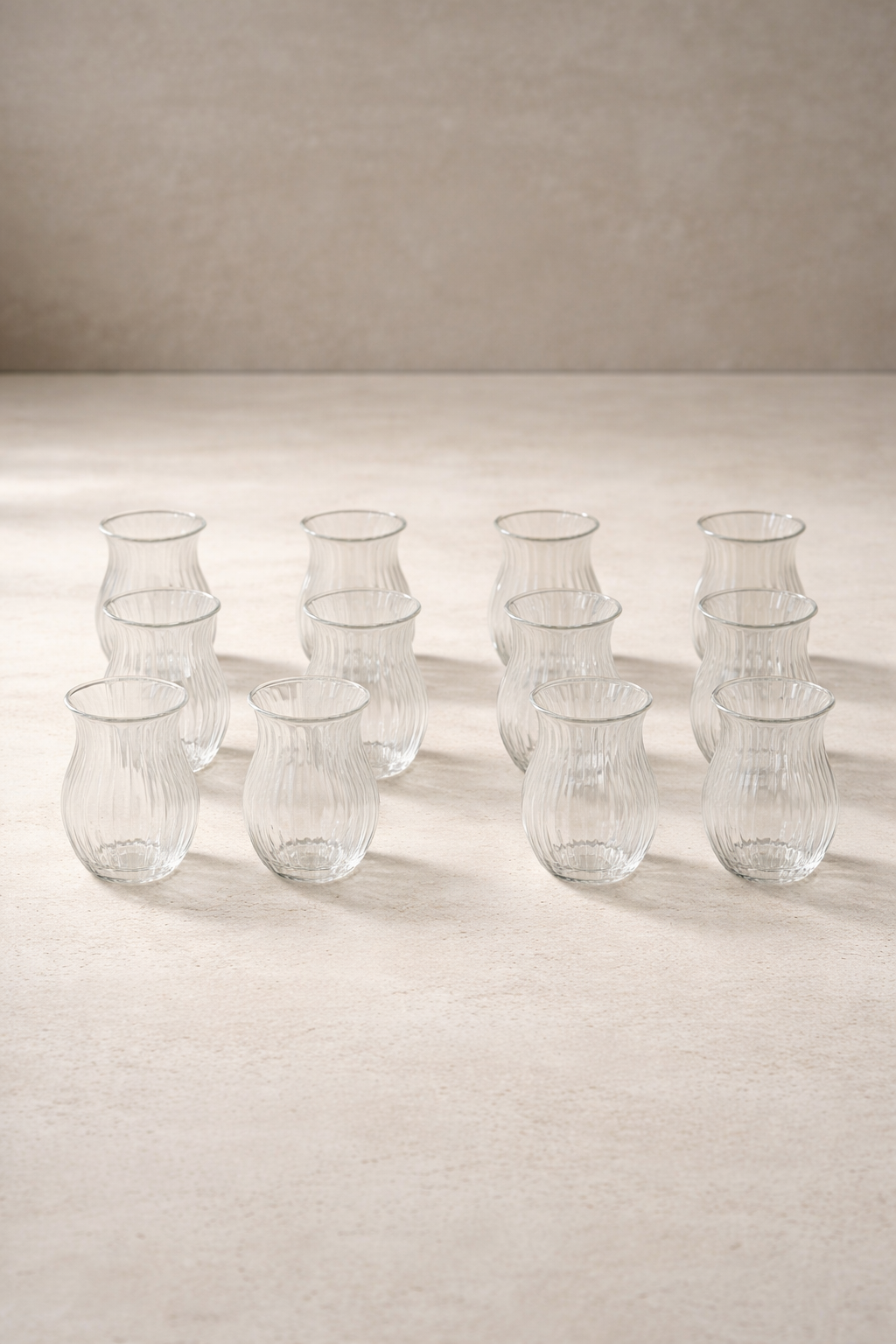 12’li 200 ML Borosilikat Çizgi Desenli Cam Diamond Bardak Seti Isıya Dayanıklı Şeffaf KW-721