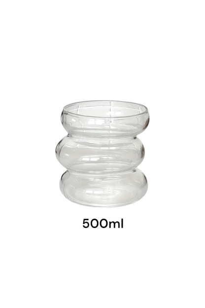 2'li Isıya Dayanıklı Asimetrik Şerit Stil Dev Bardak 500ML Kahve Sunum Kokteyl Bardağı KW-132