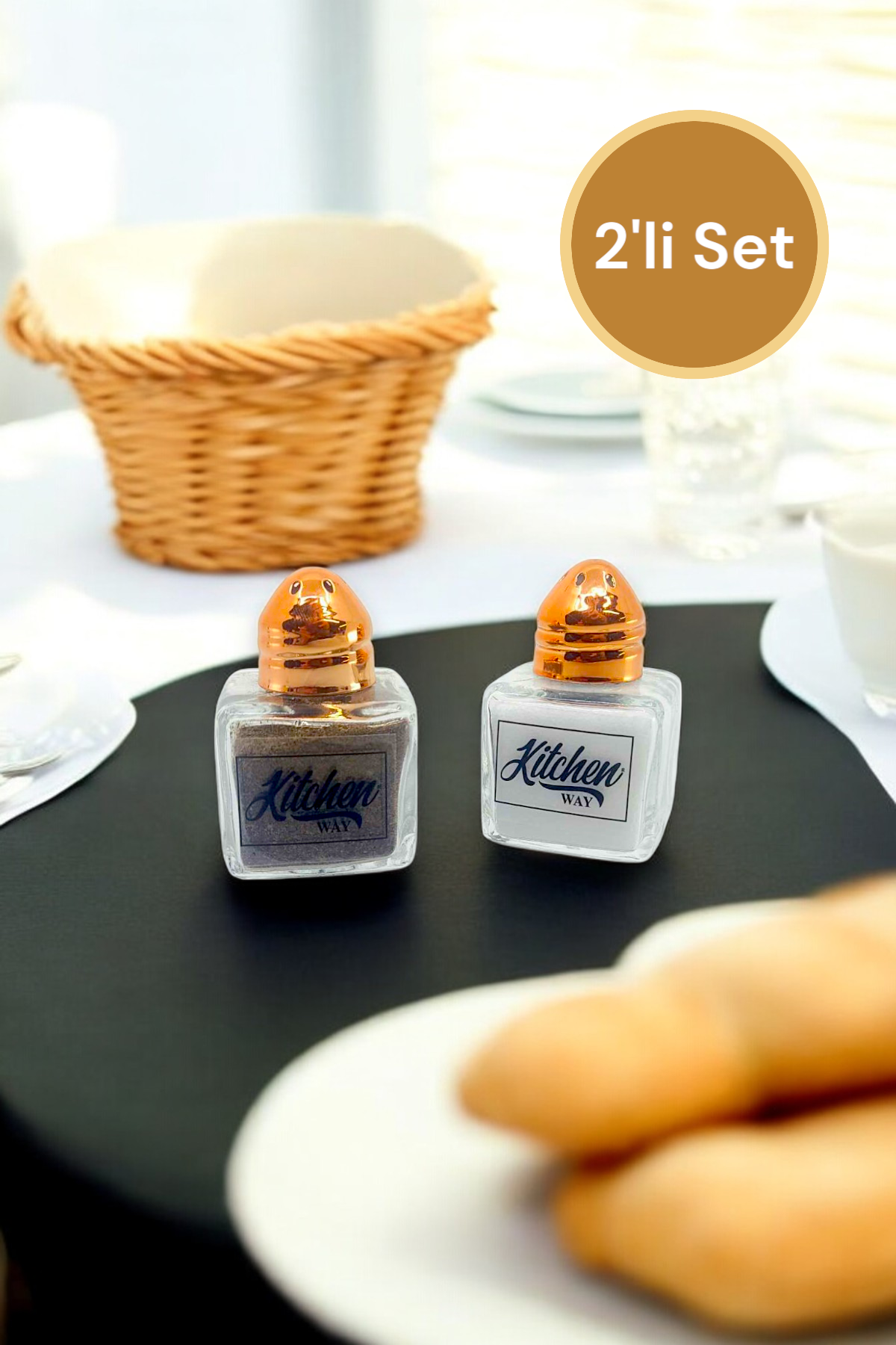 2'li Cam Tuzluk 20ml Mini Küp Tek Kişilik Tuzluk Biberlik Seti KW-376