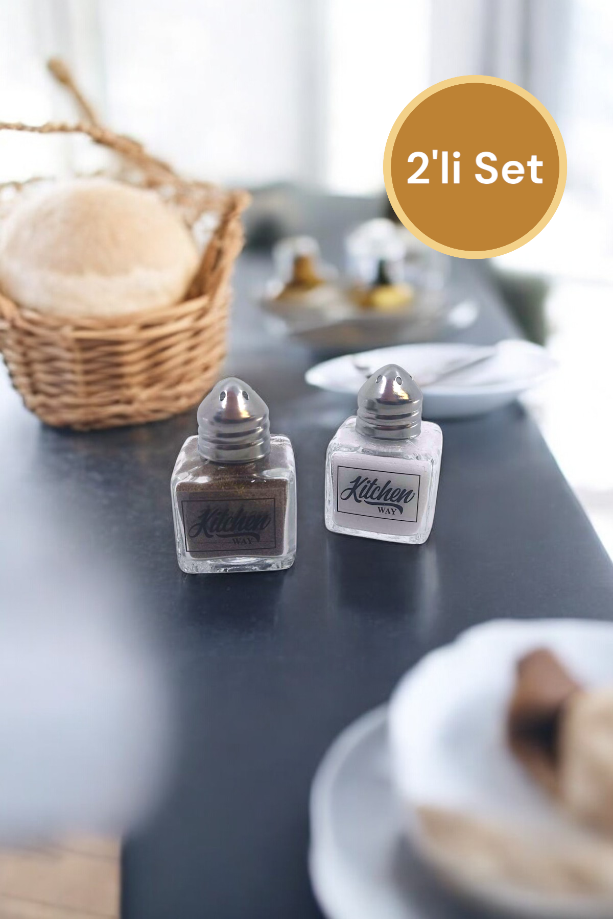 2'li Cam Tuzluk 20ml Mini Küp Tek Kişilik Tuzluk Biberlik Seti KW-376