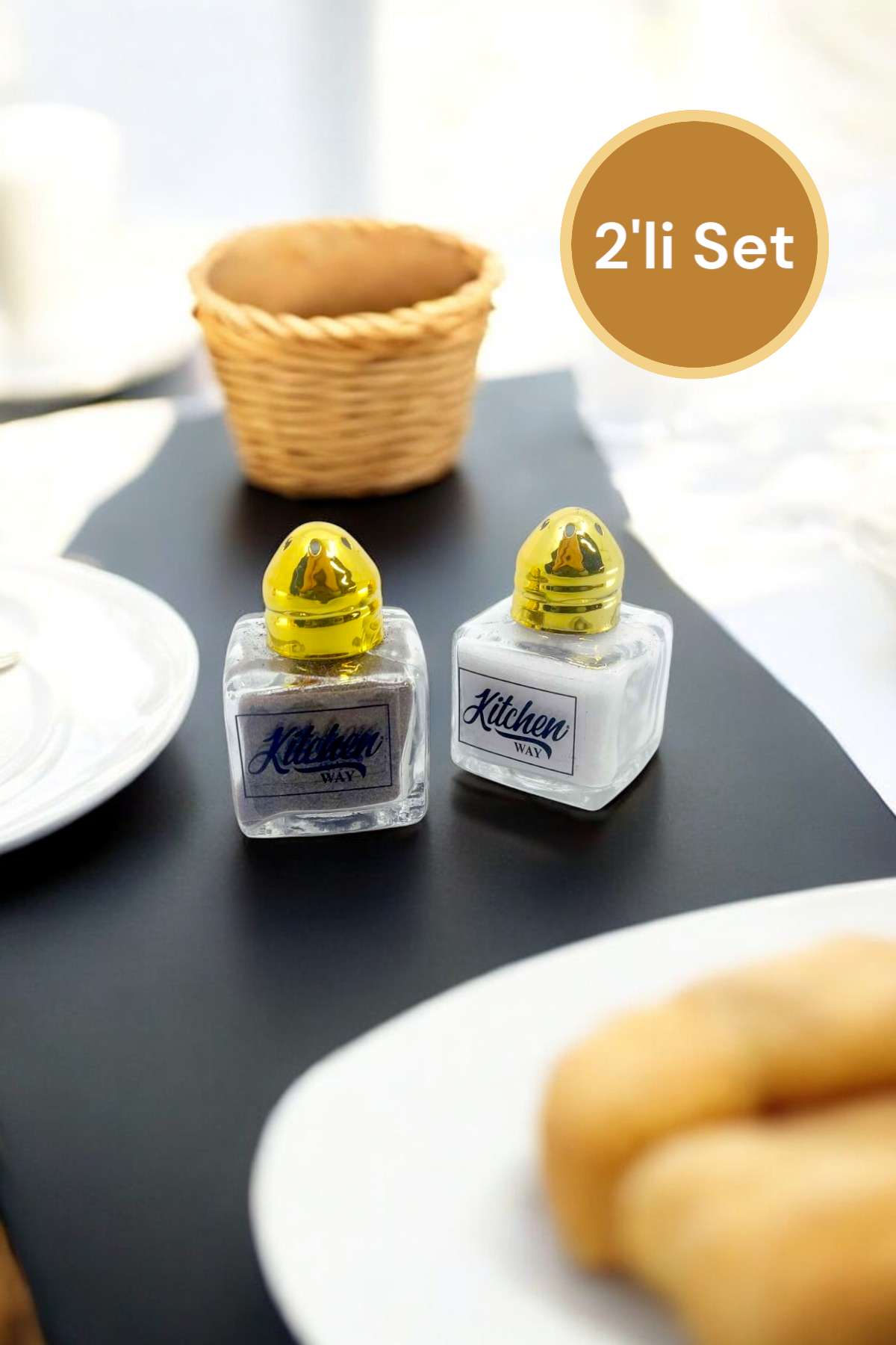 2'li Cam Tuzluk 20ml Mini Küp Tek Kişilik Tuzluk Biberlik Seti KW-376
