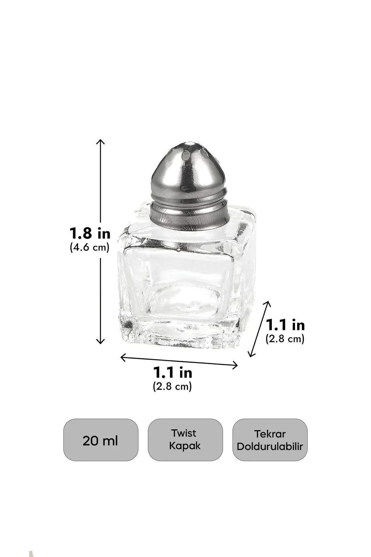 2'li Cam Tuzluk 20ml Mini Küp Tek Kişilik Tuzluk Biberlik Seti KW-376