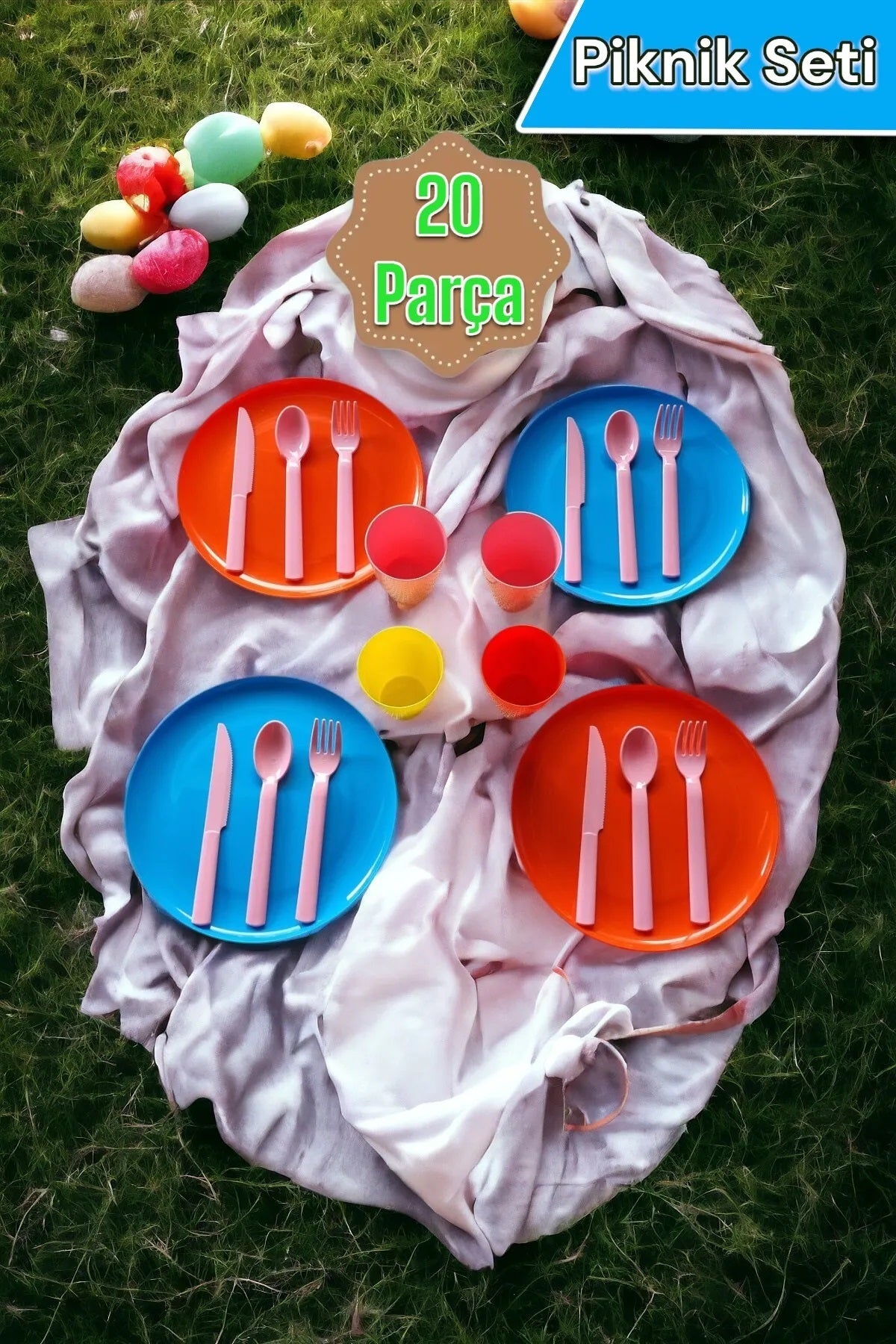 20 Parça Çatal Bıçak Kaşık Tabak Bardak Piknik Seti FMA001582