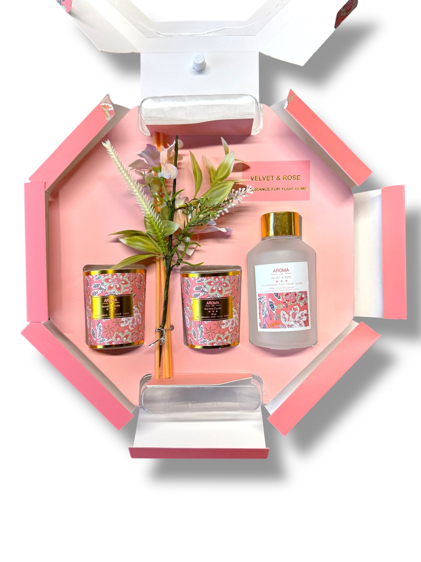 Çubuklu Koku Mum Çiçek ve Tepsi Dekoratif Set SHN-2054