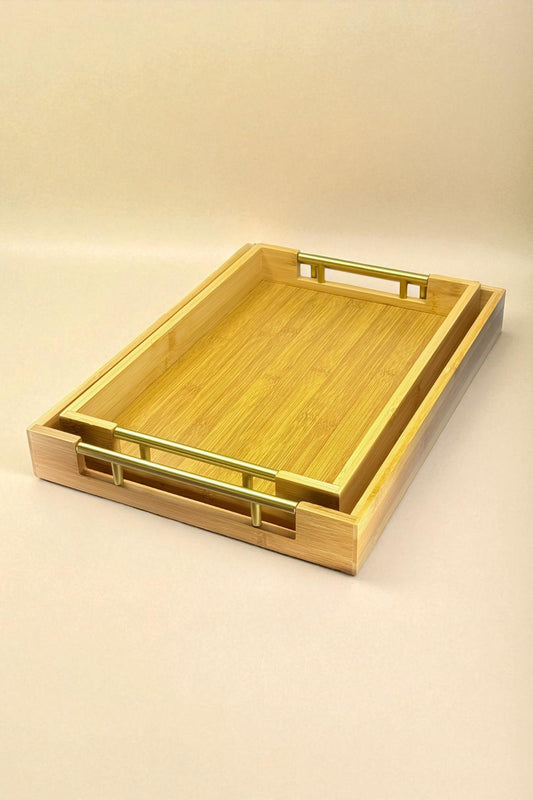 2Li Gold Kulplu Bambu Tepsi Seti KW-971