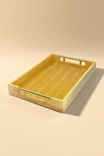 2Li Gold Kulplu Bambu Tepsi Seti KW-971