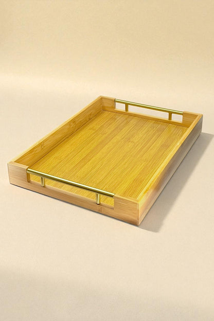2Li Gold Kulplu Bambu Tepsi Seti KW-971