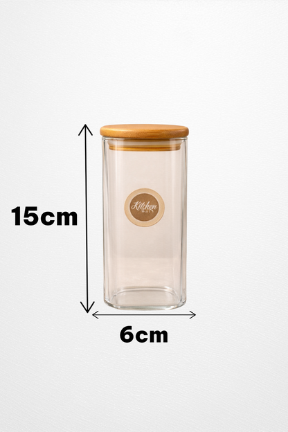 Bambu Kapaklı 2li Kare Cam Kavanoz Seti 400ML Gıda Saklama Kavanozu KW-1162