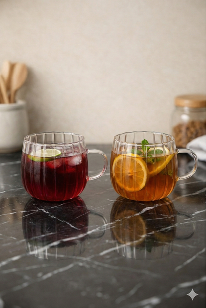 Borosilikat 2’li Cam Meşrubat Kupa 400ml Isıya Dayanıklı Şeffaf Cam Kupa Seti KW-1045