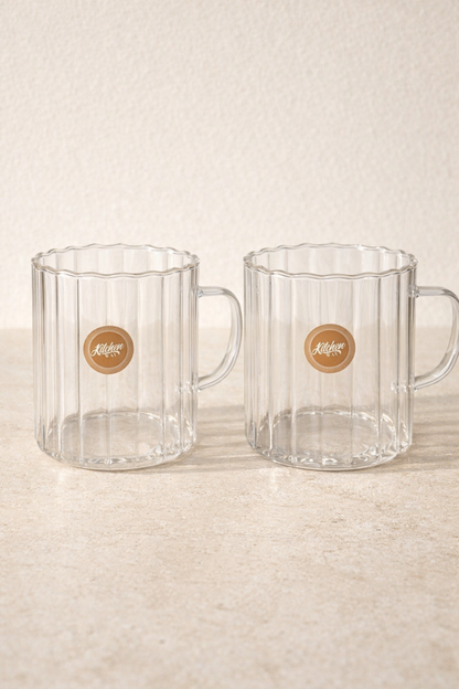 Borosilikat 2’li Cam Meşrubat Kupa 350ml Isıya Dayanıklı Şeffaf Cam Kupa Seti KW-1049