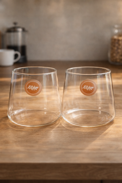 Borosilikat 2’li Cam Meşrubat Bardak 400ml Isıya Dayanıklı Şeffaf Cam Bardak Seti KW-1056