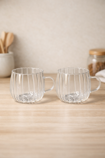 Borosilikat 2’li Cam Meşrubat Kupa 400ml Isıya Dayanıklı Şeffaf Cam Kupa Seti KW-1045