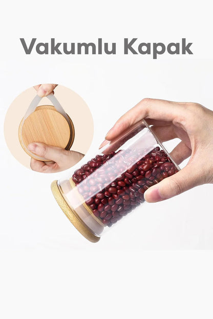 3 Lü Bambu Kapaklı Cam Baharatlık Seti 5x8CM KW-374