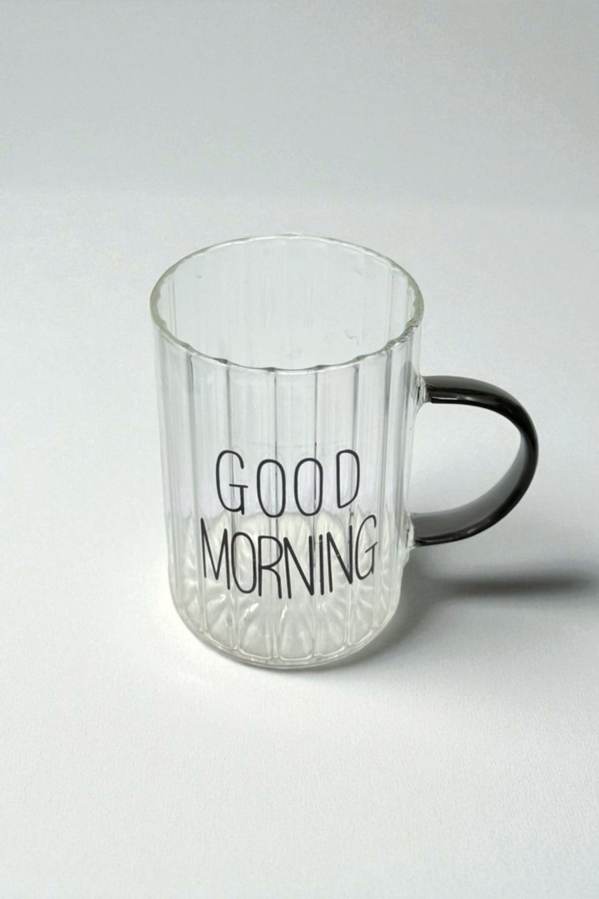3 Lü Good Morning Çizgi Tasarımlı Borosilikat Cam Kupa Bardak Seti KW-706