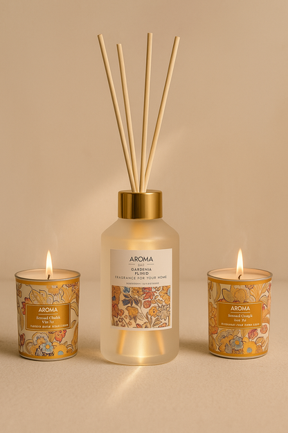 Çubuklu Koku Mum Çiçek ve Tepsi Dekoratif Set SHN-2054