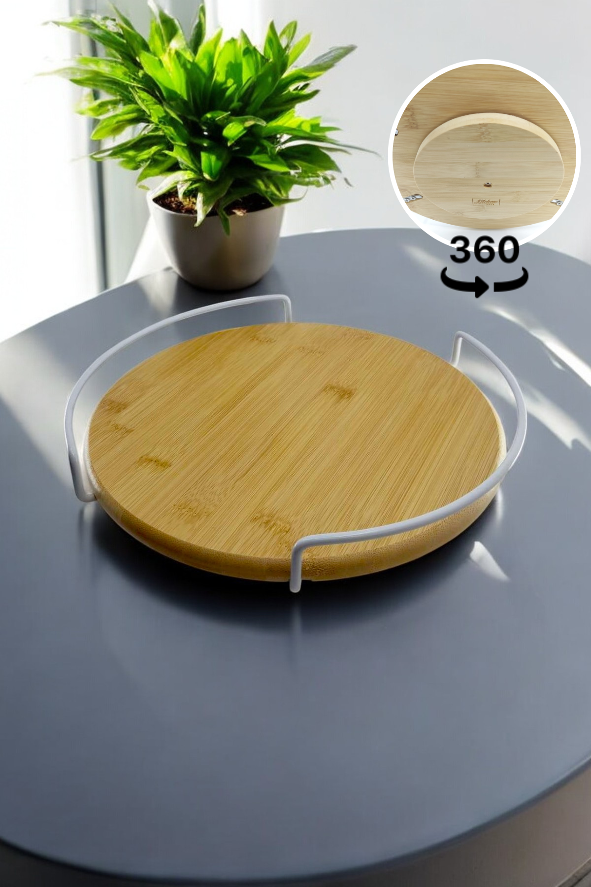 360 Derece Dönebilen Bambu 32cmx32cm Döner Tepsi KW-517