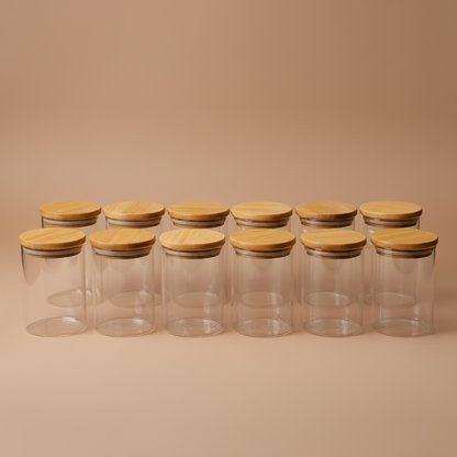 12 Li Bambu Kapaklı Cam Baharatlık Seti 5x8CM KW-374