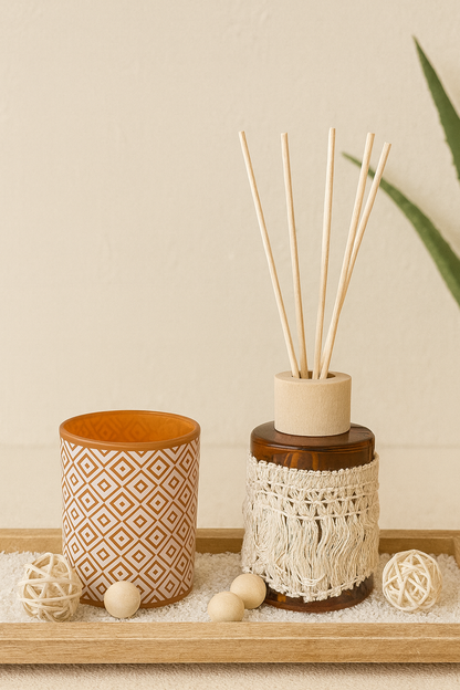 Çubuklu Koku Mum ve Tepsi Dekoratif Set SHN-2057