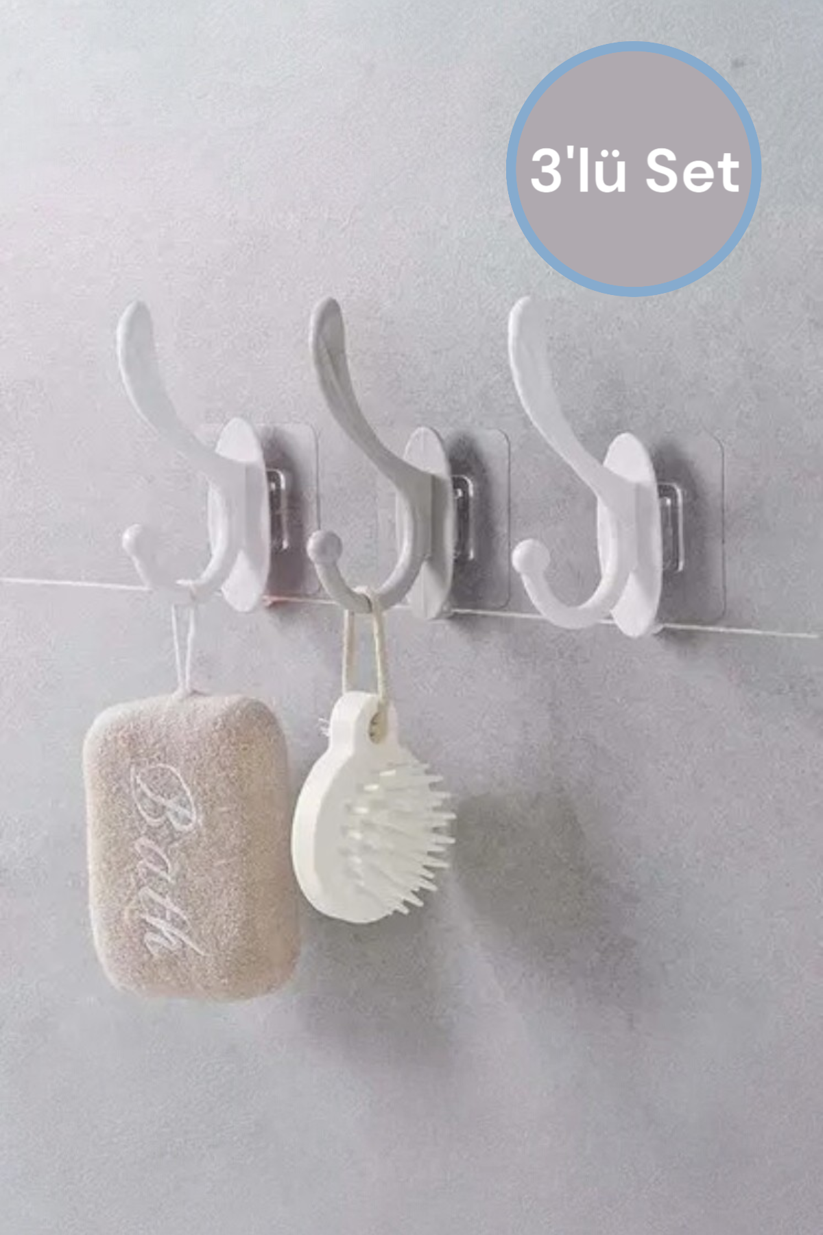 Renkli Kolay Montaj Duvara Yapışabilen 3 Lü Banyo Ev Askısı SHN-1080