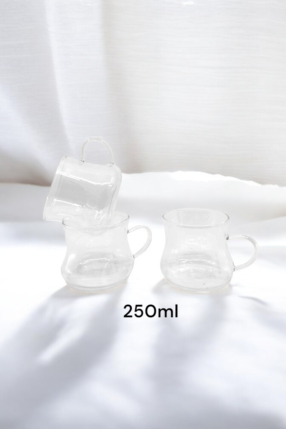 3'lü Kulplu Borosilikat Bardak Seti 250ML KW-353