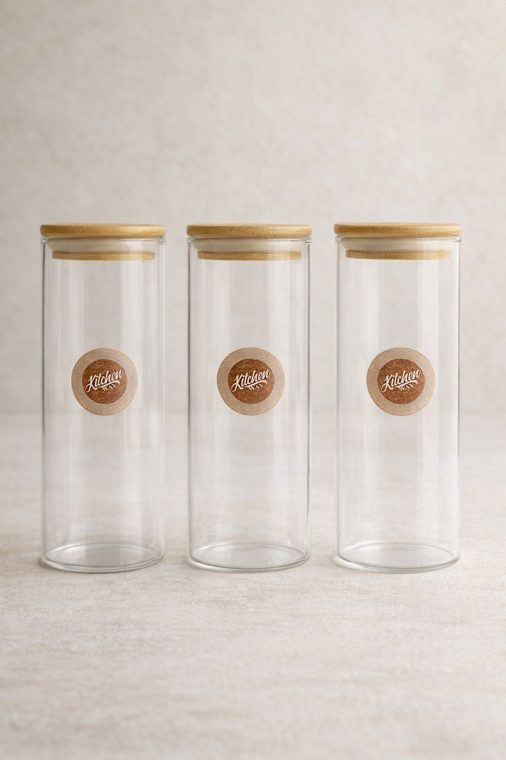 Bambu Kapaklı 3’lü Yuvarlak Cam Kavanoz Seti 300ML Gıda Saklama Kavanozu KW-1161
