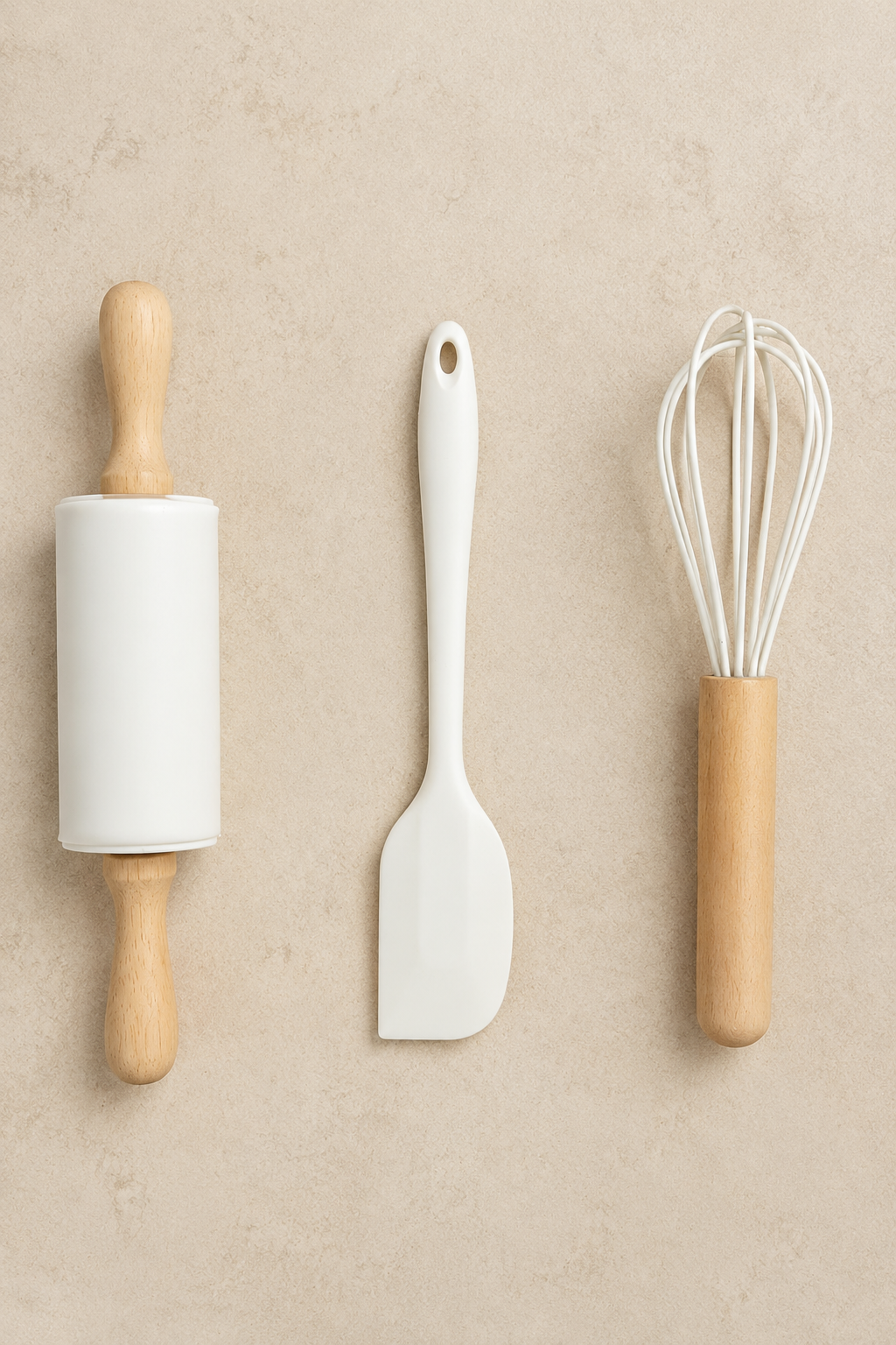 3'lü Silikon Mutfak Seti Spatula Merdane ve Çırpıcı Pasta Hamur Kek Hazırlama Seti KW-3344