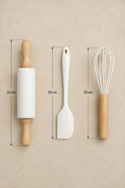 3'lü Silikon Mutfak Seti Spatula Merdane ve Çırpıcı Pasta Hamur Kek Hazırlama Seti KW-3344