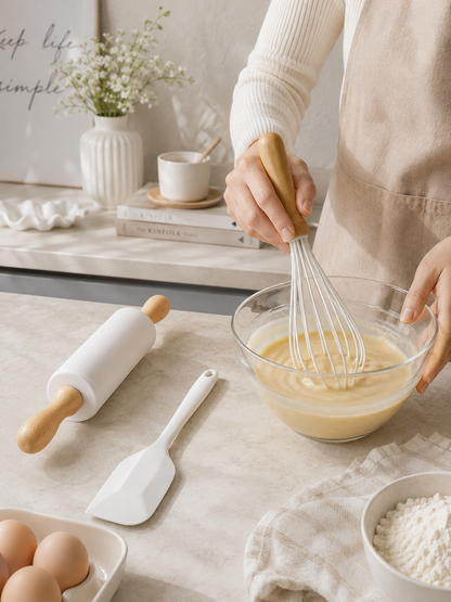 3'lü Silikon Mutfak Seti Spatula Merdane ve Çırpıcı Pasta Hamur Kek Hazırlama Seti KW-3344