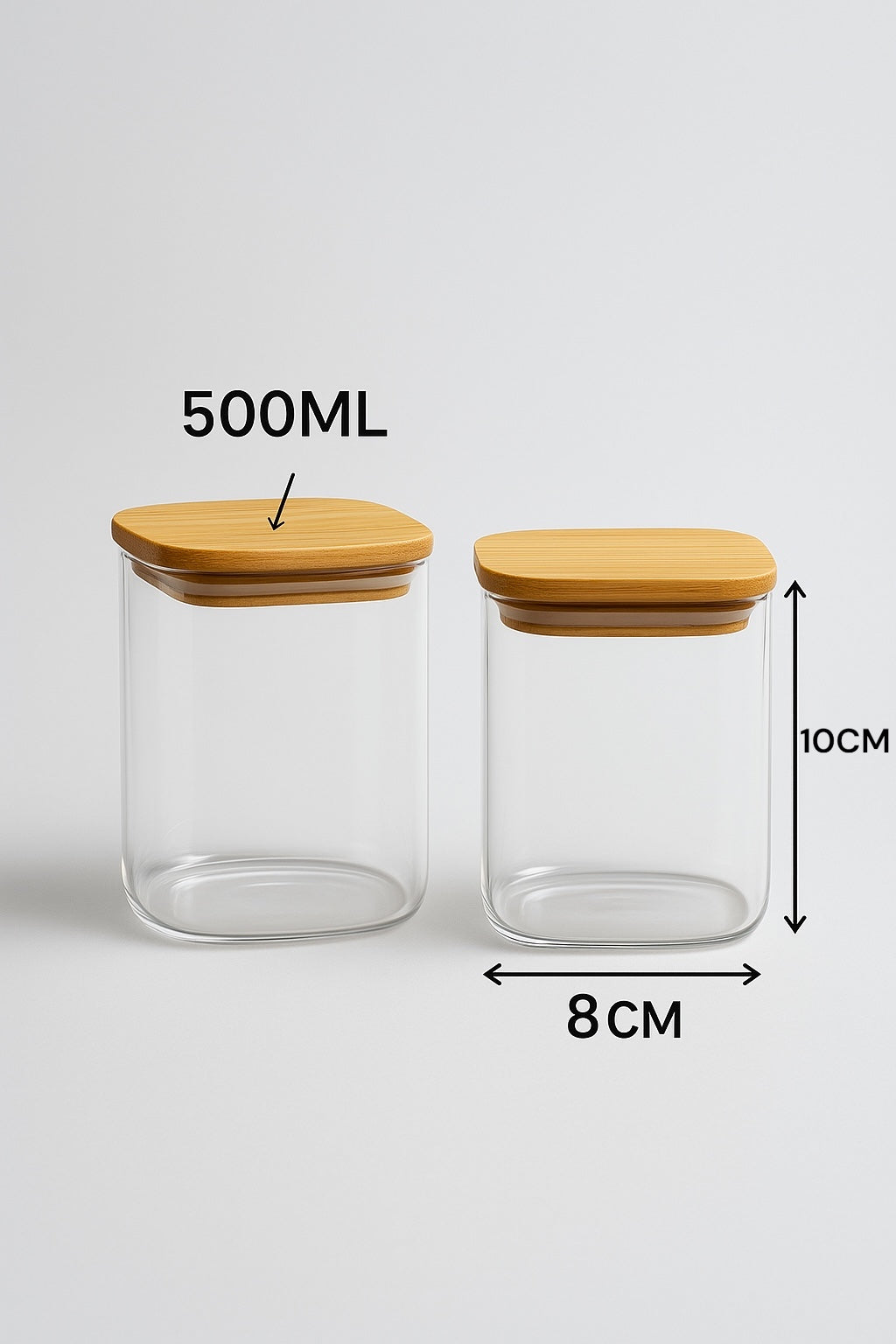 2'li Conta Bambu Kapaklı 500ML Cam Kavanoz Saklama Kavanozu KW-1163