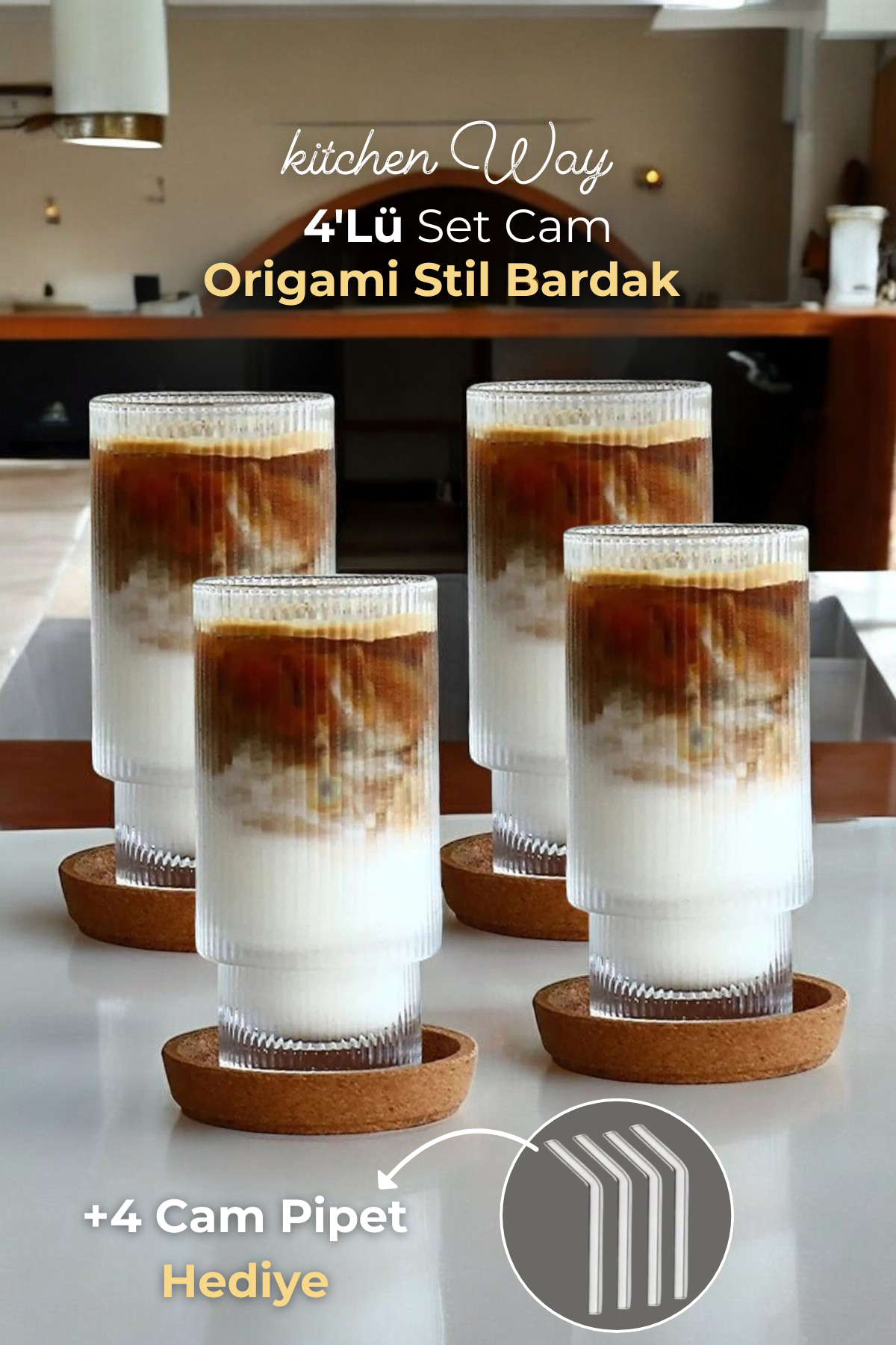 Origami Stil Cam 350ML Sunum Meşrubat 4 Lü Pinterest Isıya Dayanıklı Bardak FMA568743