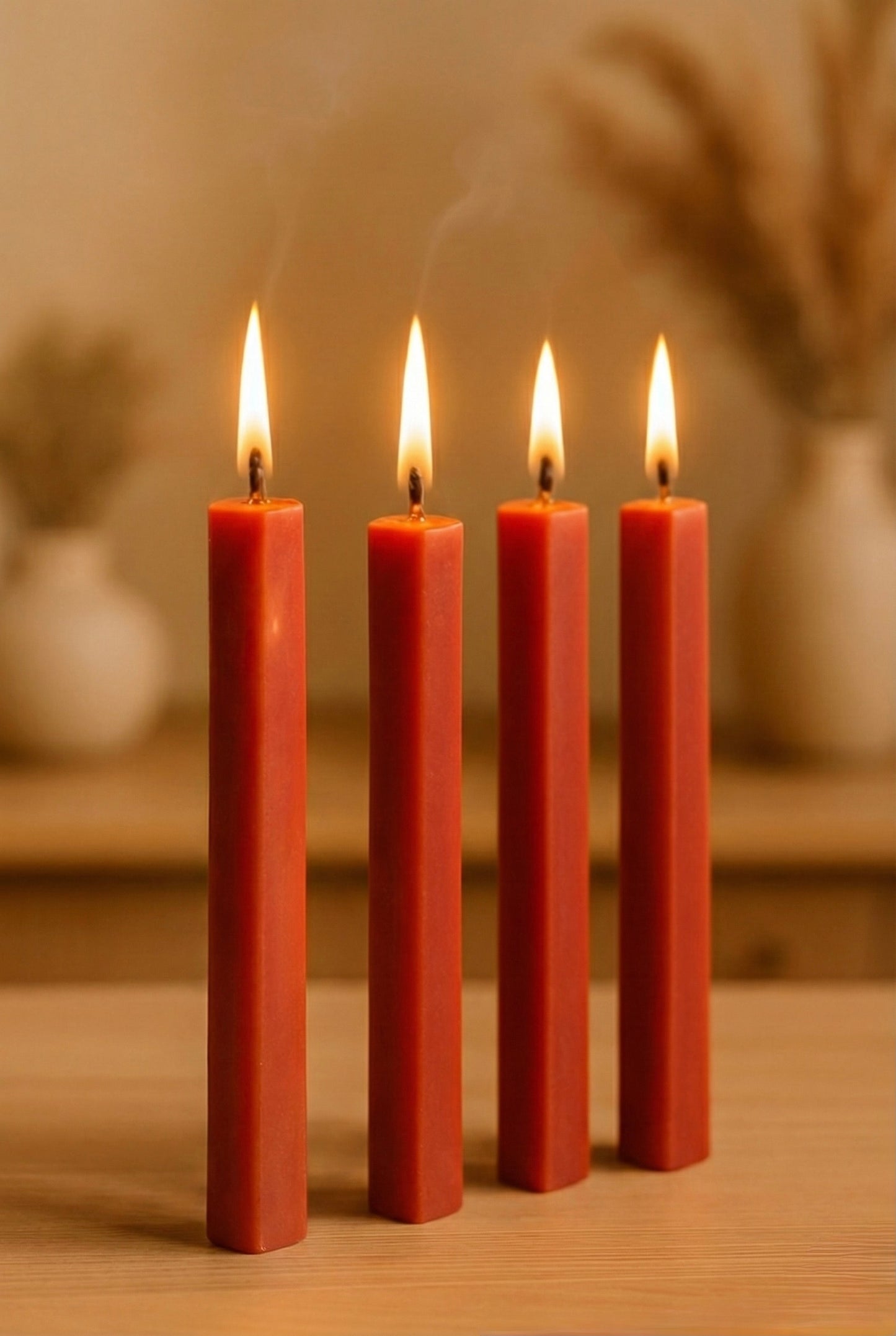 4’lü Altıgen Şamdan Mum Modern Dekoratif Baton Mum Seti SHN-2039