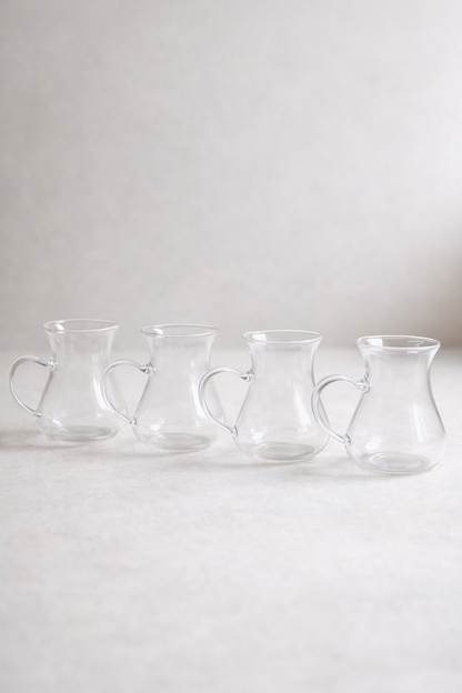 4’lü 200 ML Borosilikat Kulplu Cam Katre Bardak Seti Isıya Dayanıklı Şeffaf KW-732