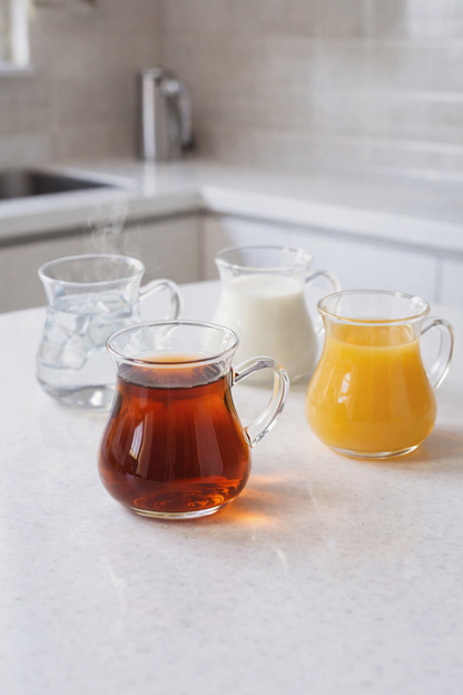 4’lü 200 ML Borosilikat Kulplu Cam Katre Bardak Seti Isıya Dayanıklı Şeffaf KW-732