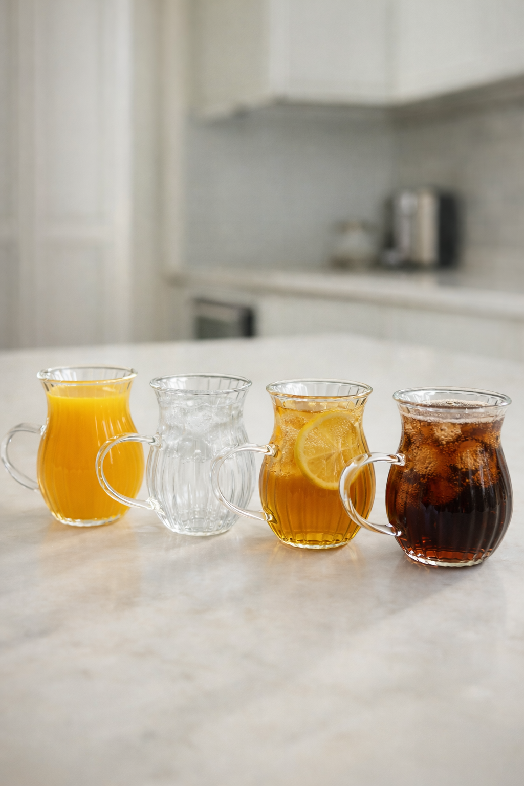 12’li 200 ML Borosilikat Kulplu Çizgi Desenli Diamond Cam Bardak Seti Isıya Dayanıklı Şeffaf KW-728