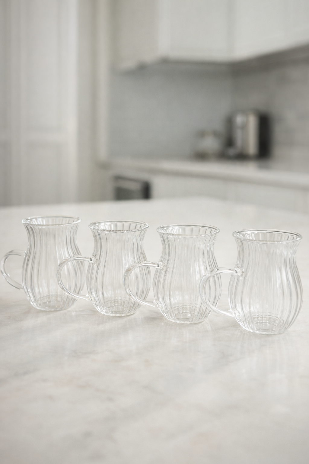 12’li 200 ML Borosilikat Kulplu Çizgi Desenli Diamond Cam Bardak Seti Isıya Dayanıklı Şeffaf KW-728