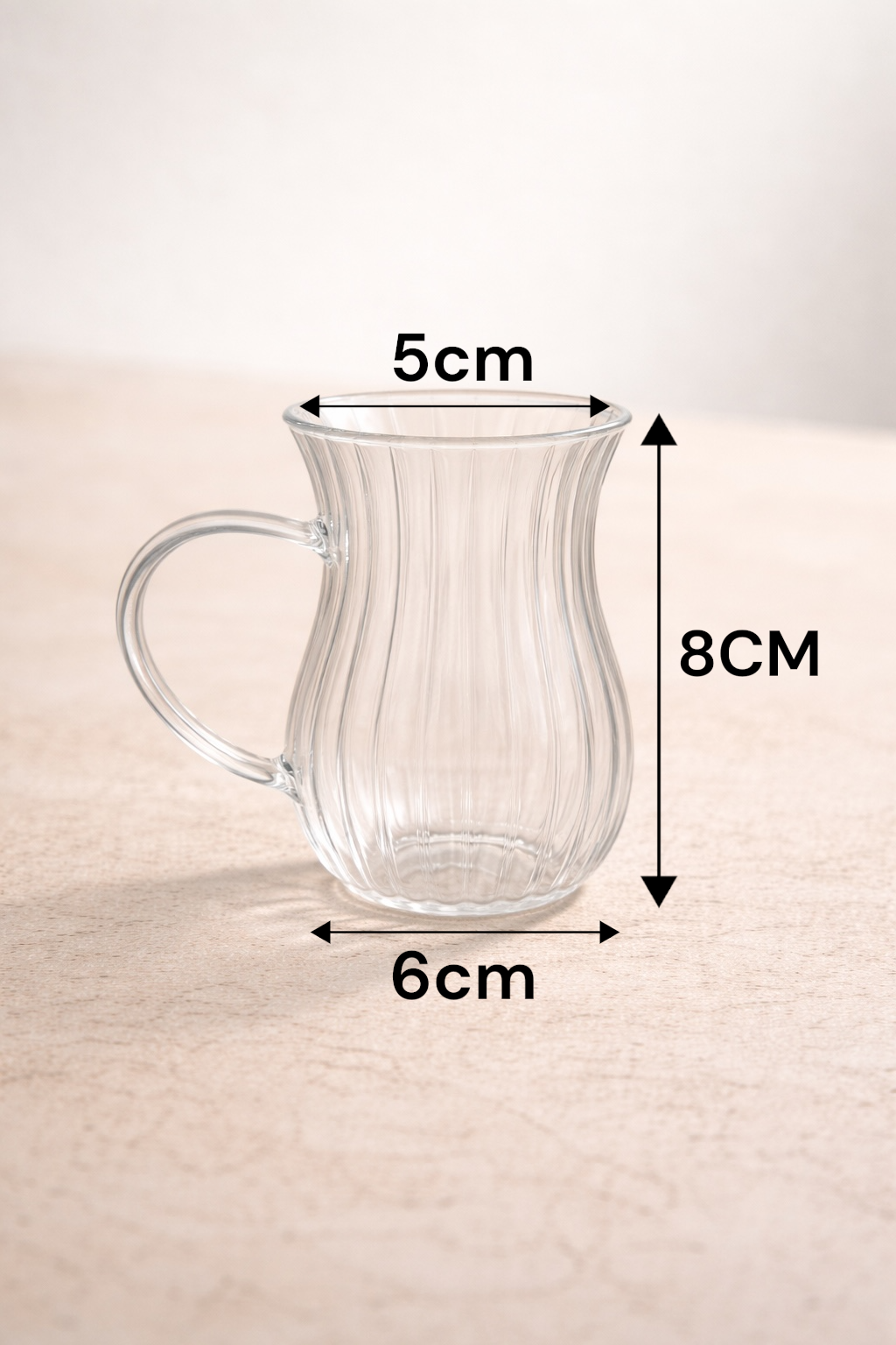 12’li 200 ML Borosilikat Kulplu Çizgi Desenli Diamond Cam Bardak Seti Isıya Dayanıklı Şeffaf KW-728