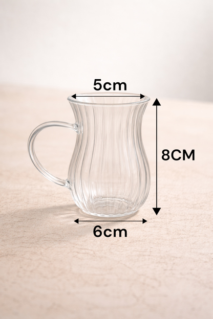 12’li 200 ML Borosilikat Kulplu Çizgi Desenli Diamond Cam Bardak Seti Isıya Dayanıklı Şeffaf KW-728