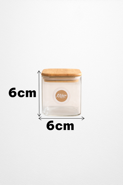 Bambu Kapaklı 4lü Kare Cam Kavanoz Seti 200ML Gıda Saklama Kavanozu KW-1164