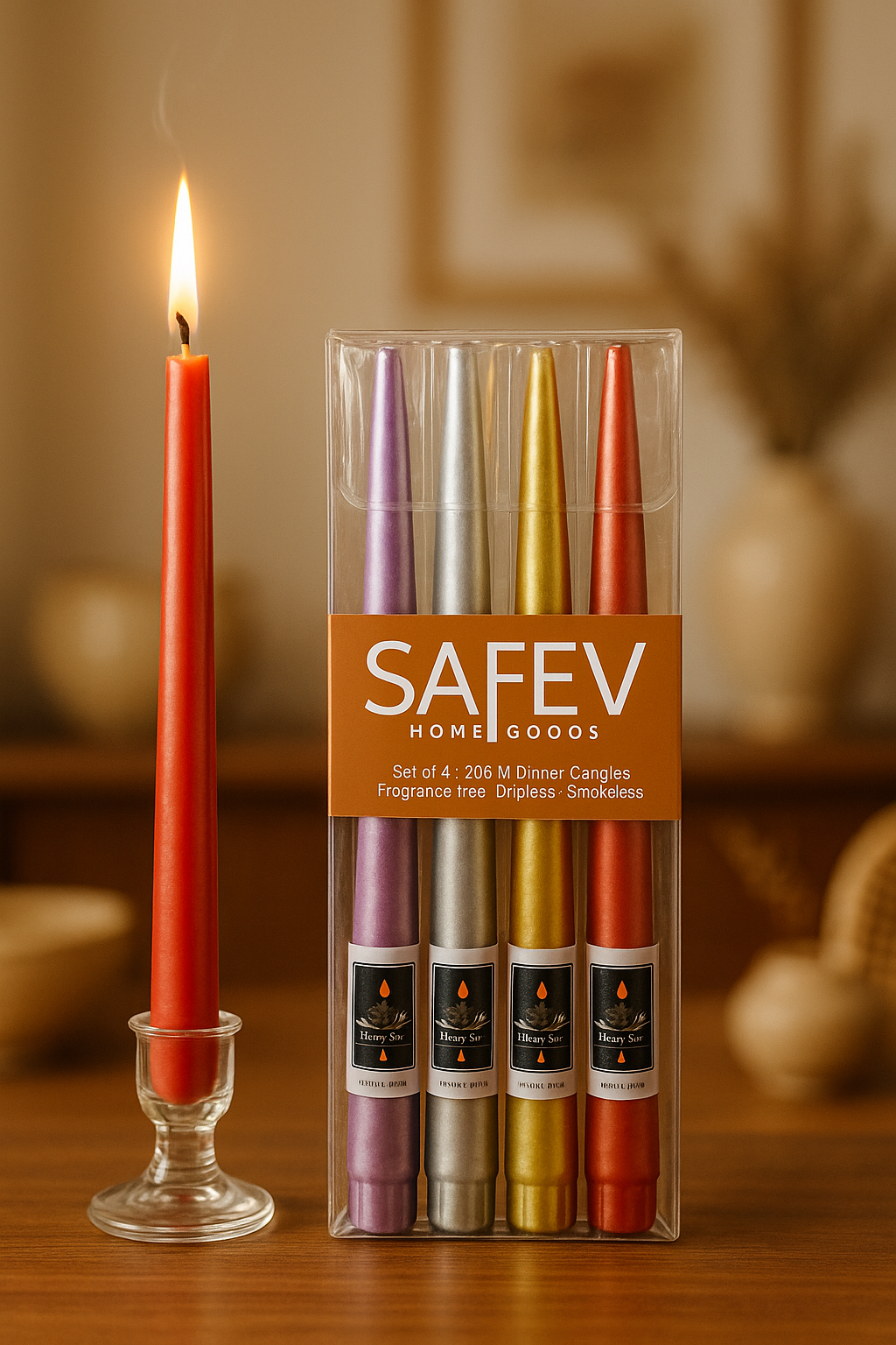 Dekoratif 4’lü Şamdan Mum Yemek Masası Özel Gün Ev Dekorasyonu SHN-2040