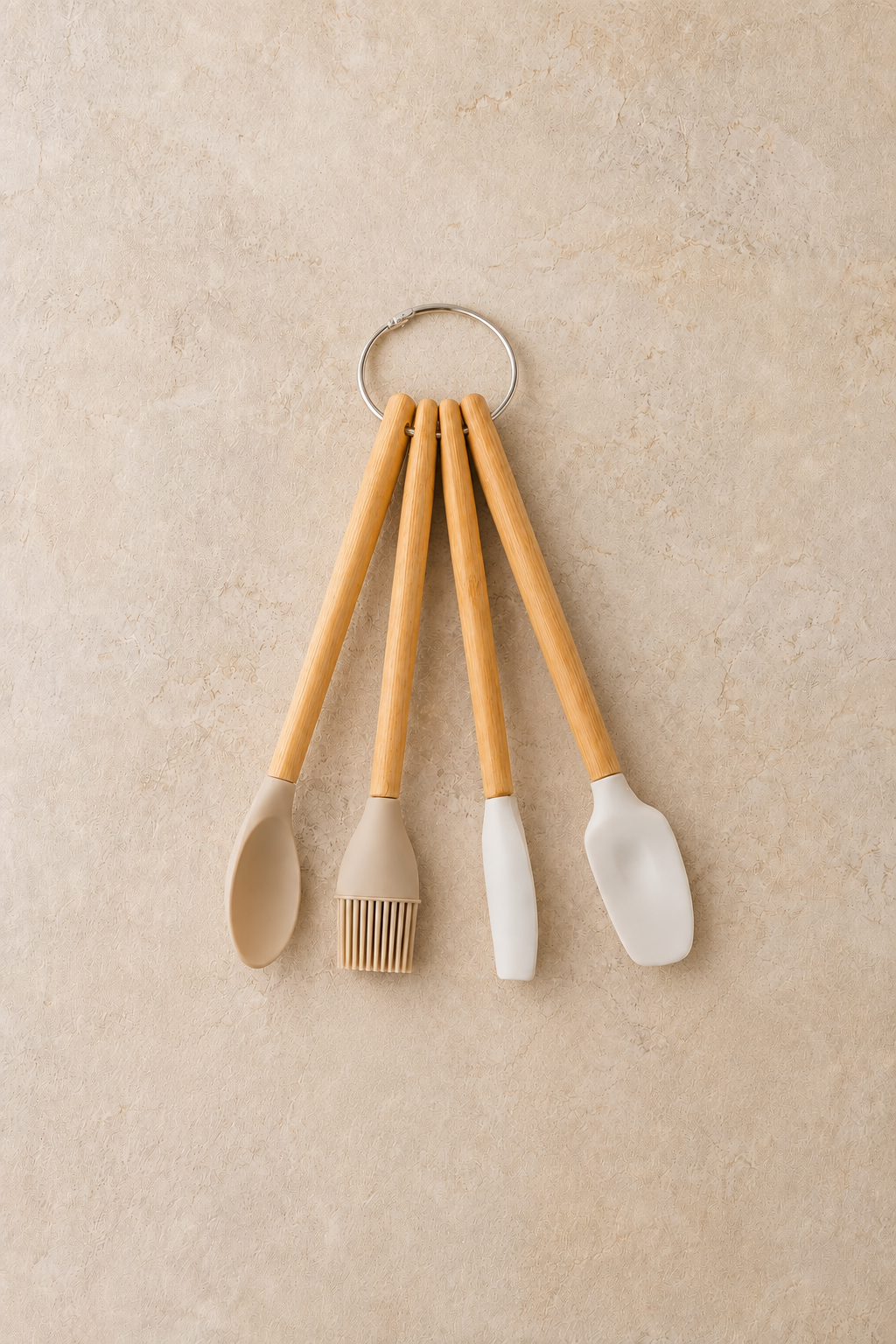 Silikon Başlık Bambu Saplı 4 Lü Pasta ve Kek Seti KW-407