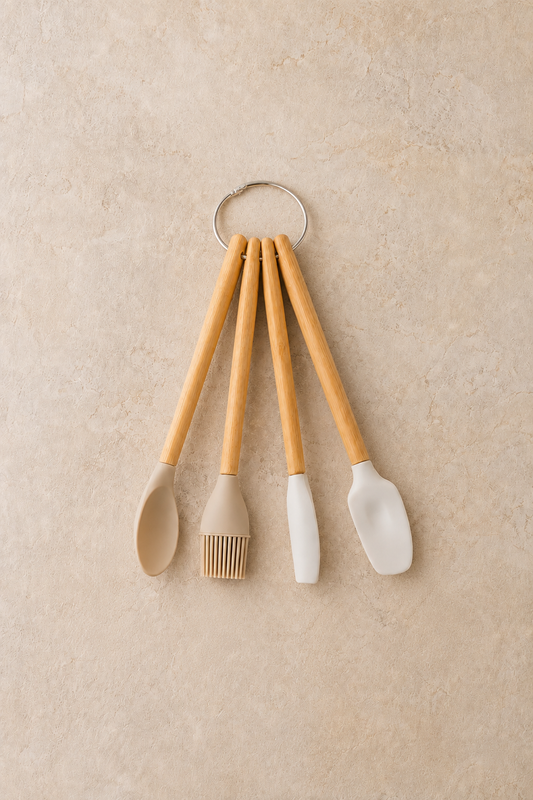 Silikon Başlık Bambu Saplı 4 Lü Pasta ve Kek Seti KW-407