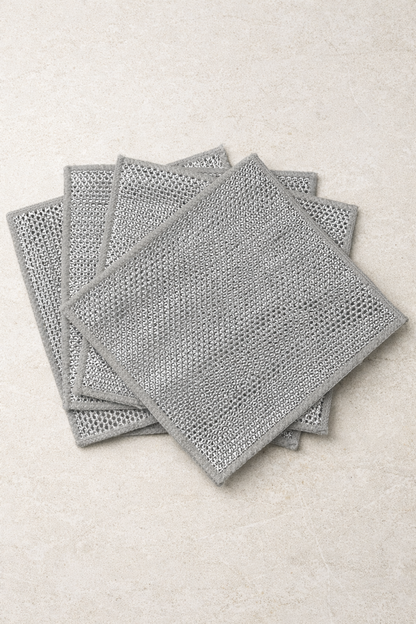 Çift Katlı Çok Amaçlı Tel Bez Mikrofiber Inox Bez Telli Bulaşık Bezi 4'lü Set SHN-1312