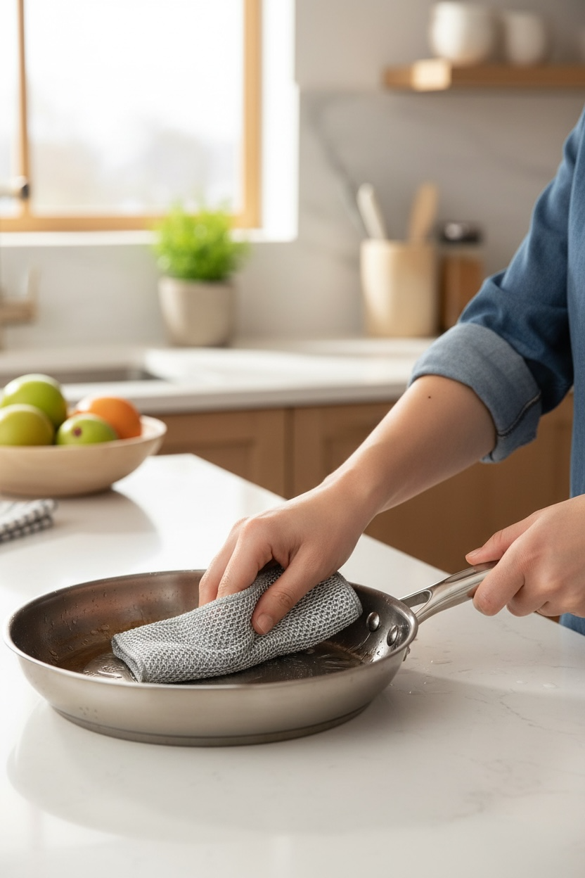 Çift Katlı Çok Amaçlı Tel Bez Mikrofiber Inox Bez Telli Bulaşık Bezi 4'lü Set SHN-1312