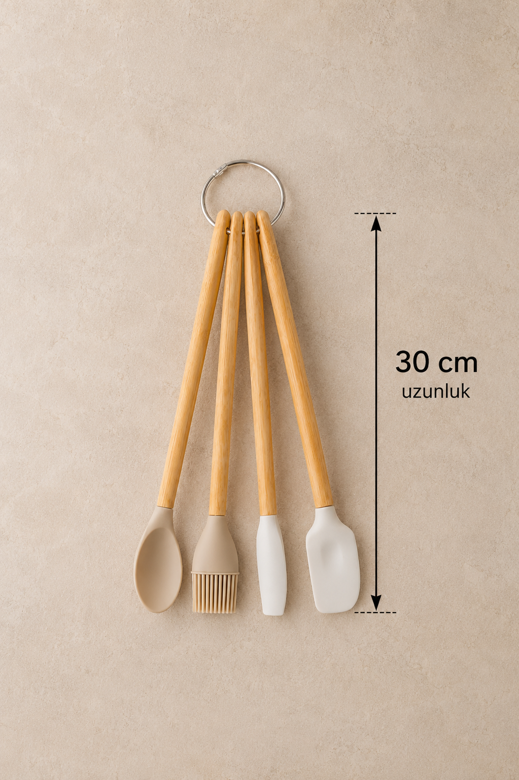 Silikon Başlık Bambu Saplı 4 Lü Pasta ve Kek Seti KW-408