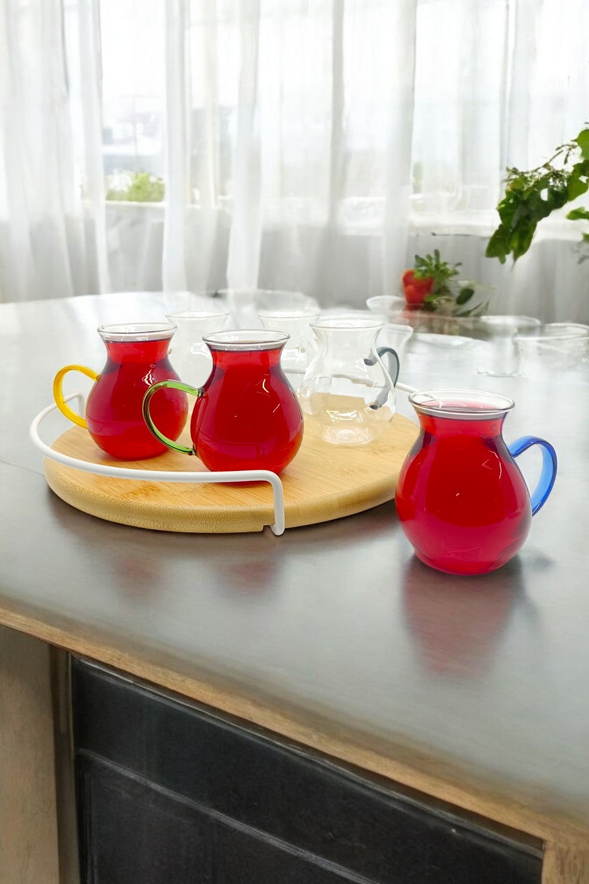 6'lı Renkli Kulplu Borosilikat Almila Serisi Bardak Seti 200ML KW-049B
