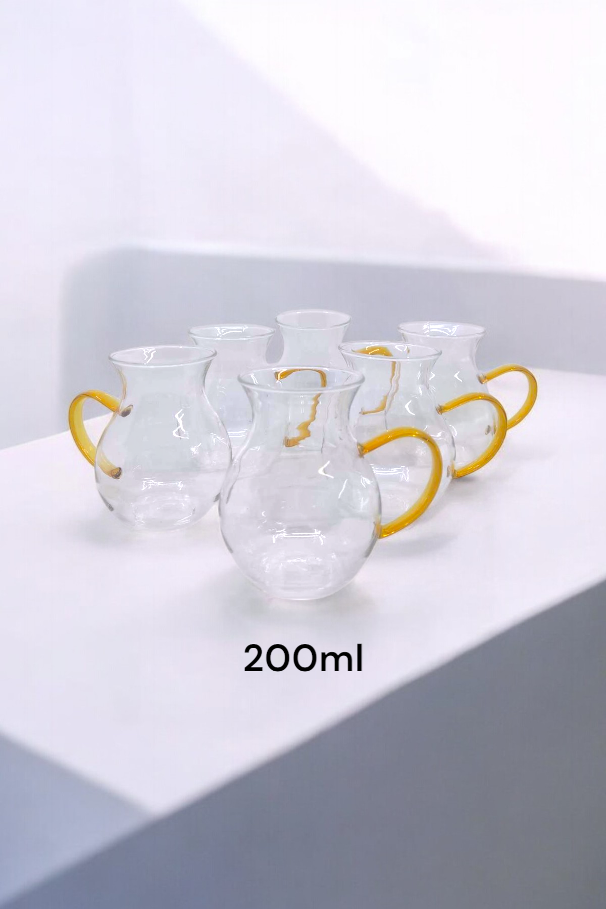 6'lı Turuncu Kulplu Borosilikat Termisil Serisi Bardak Seti 200ML KW-049