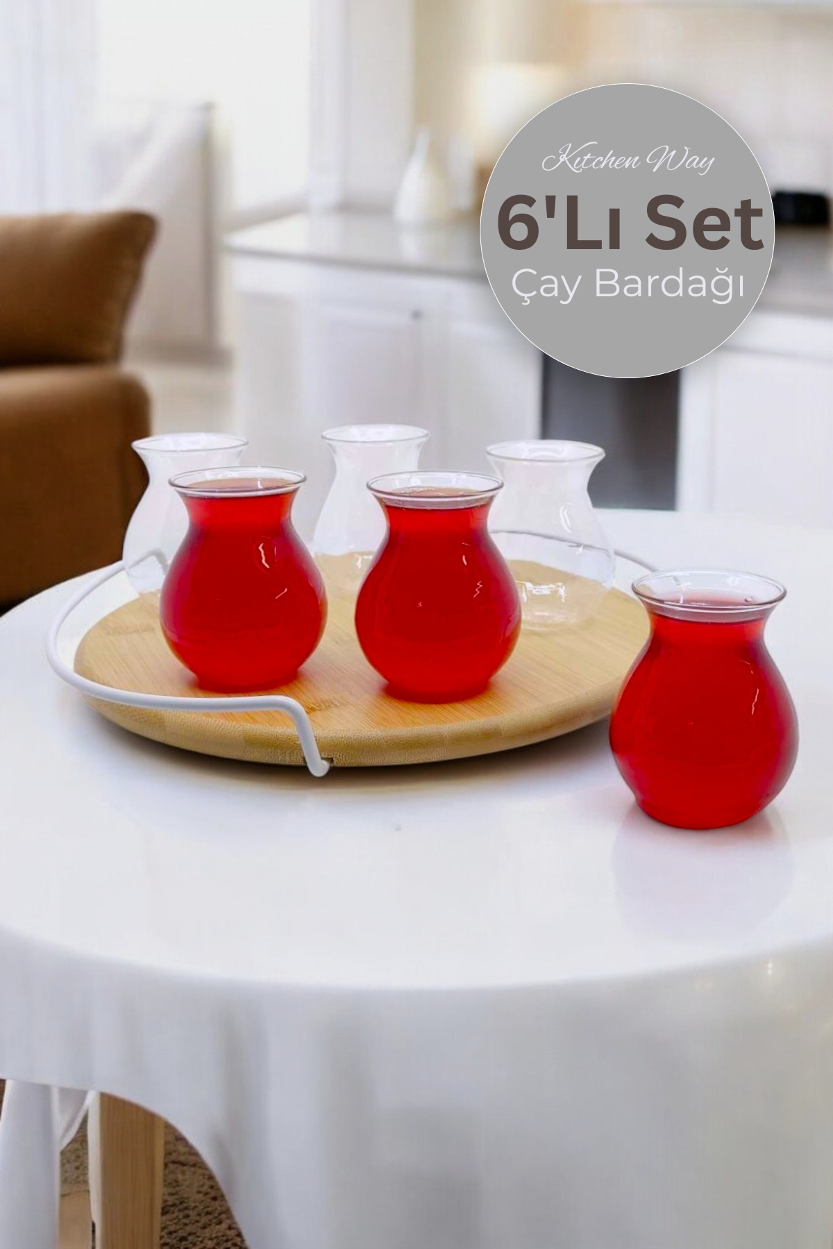6'lı Borosilikat Isıya Dayanıklı Keyfi Ala Cam Çay Bardak Seti 200ML KW-050