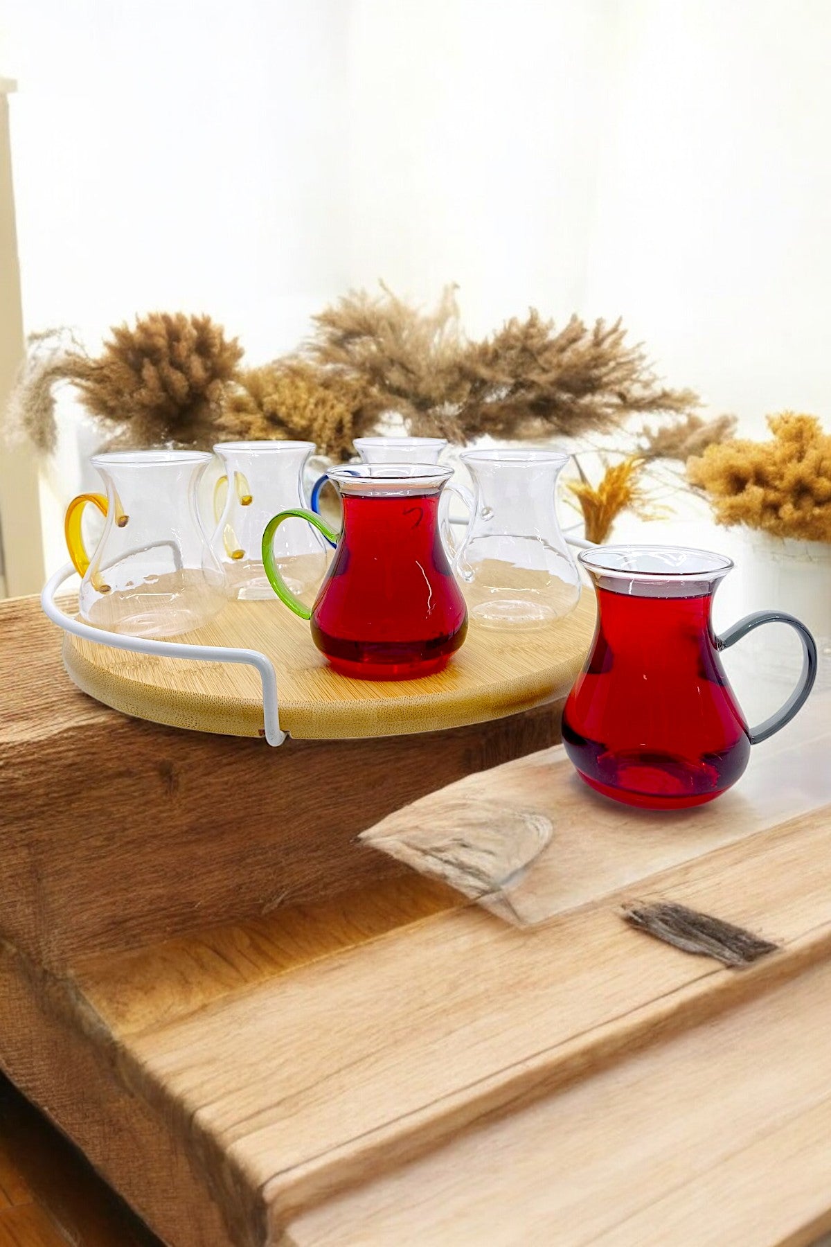 6'lı Renkli Kulplu Borosilikat Katre Serisi Bardak Seti 150ML KW-633