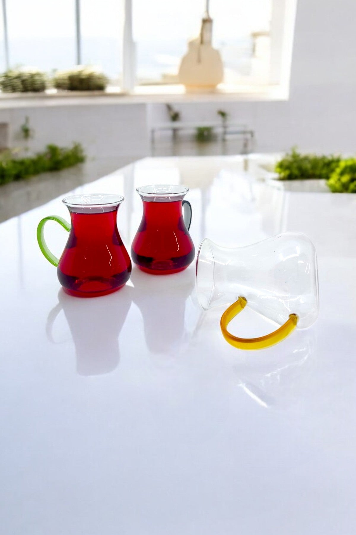 6'lı Renkli Kulplu Borosilikat Katre Serisi Bardak Seti 150ML KW-633